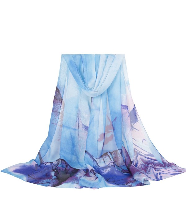 E-Clover Lightweight Chiffon Sheer Scarves:Womens Designer Floral Print Scarf - Bblue - CS187WMOG5R