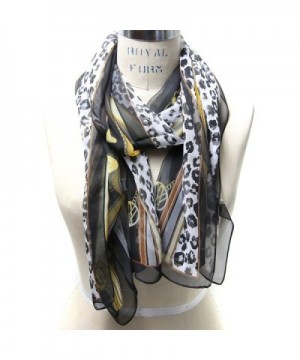 Scarfand's Chiffon Leopard Print Oblong Scarf - Belt Black - CZ11KYUCZP1