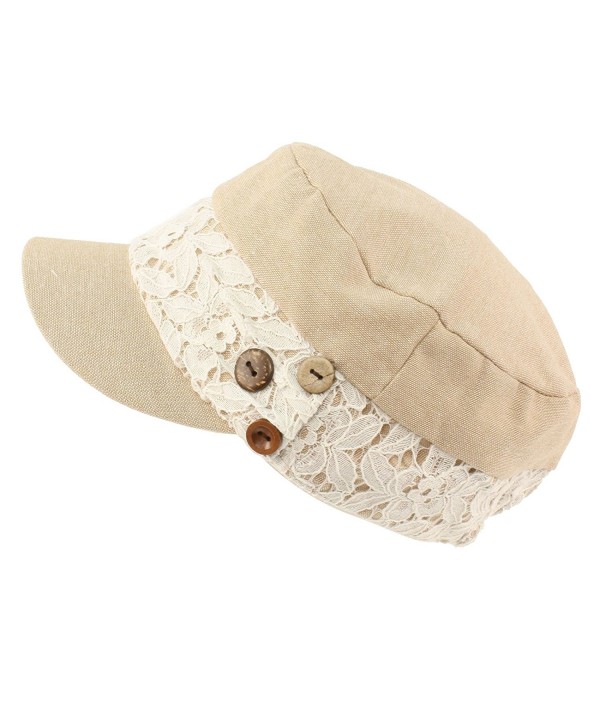 Ladies Cool Summer Pretty Lace Button Cadet Castro GI Military Cap Hat Beige - CA11VHC2NPH