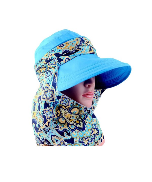 Wide Brim Visor Foldable UV Protection Sun Hat Outdoor Flap Hat for Women - blue - CT17AZUM5MD