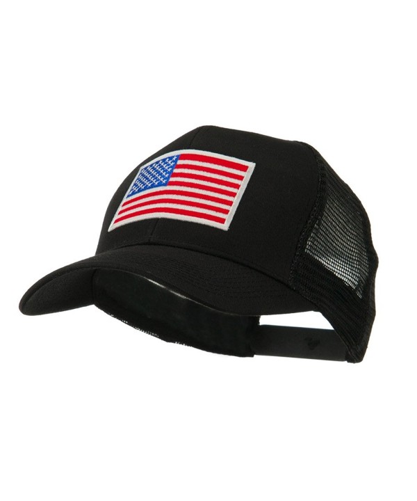 6 Panel Mesh American Flag White Patch Cap - Black OSFM - C011E8U8E9J