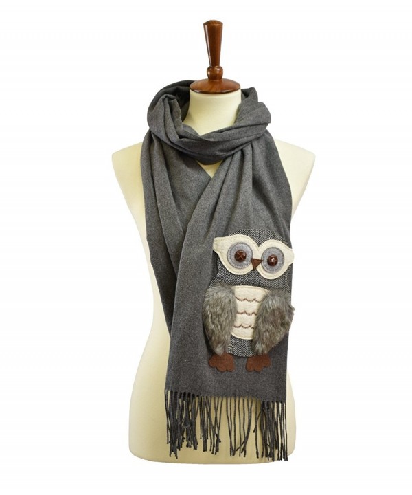Cashmere feel owl patch fuax fur scarf - Charcoal - CW187NE7T7X