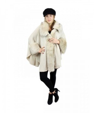 Faux Fur Trimmed Wrap - Wide Fur Trim- Beige - C1188GMHK02