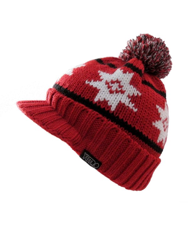 YUTRO Winter Wool Knitted Visor Ski Beanie Hat for Men/Women One Size - Red - CN11KDI687F