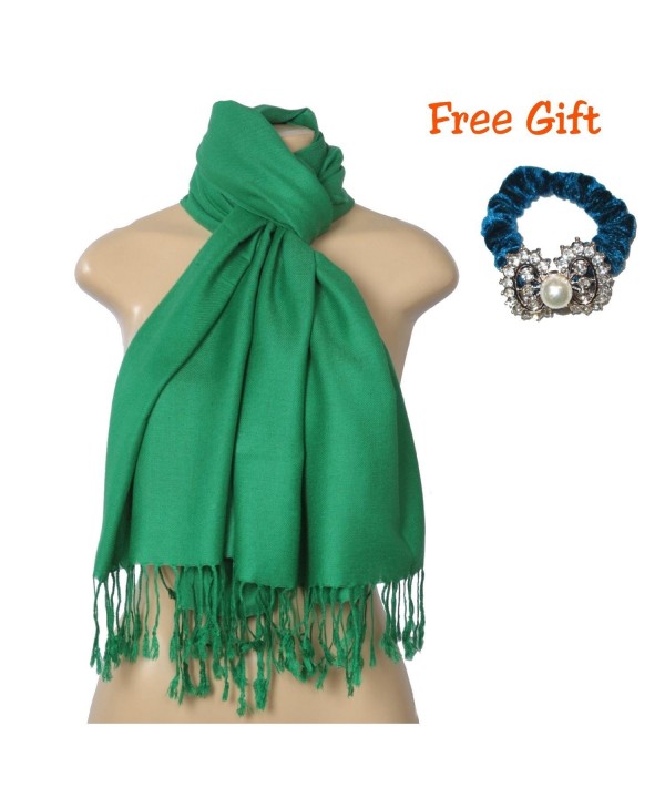 Elegant Pashmina Silk Blend Soft Wrap Scarf Shawl For Women - Solid Colors " FREE GIFT " - Dark Green - C21852EWYG8