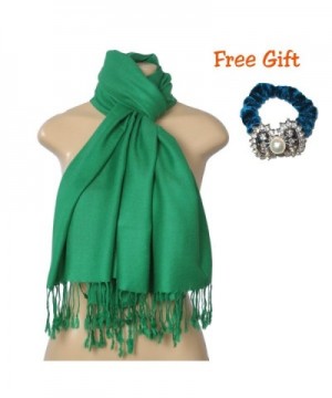 Elegant Pashmina Silk Blend Soft Wrap Scarf Shawl For Women - Solid Colors " FREE GIFT " - Dark Green - C21852EWYG8