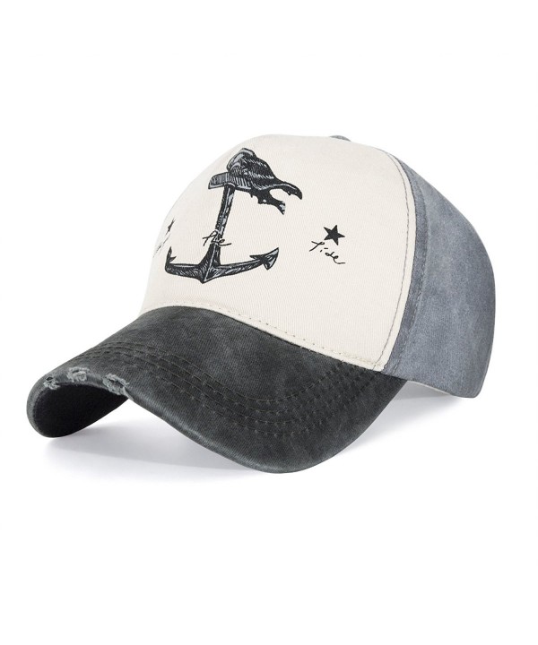 CHOSUR Vintage Style Baseball Cap Pirate Ship Anchor Printing Adjustable Youth Cap For Girls and Boys - Blackbrim - CJ180EK3W4M