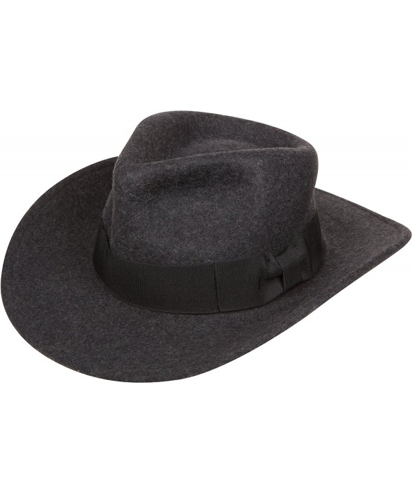 Sakkas Flynn Grosgrain Bow Wide Brim Wool Fedora - Charcoal - CC11H0HZOE5