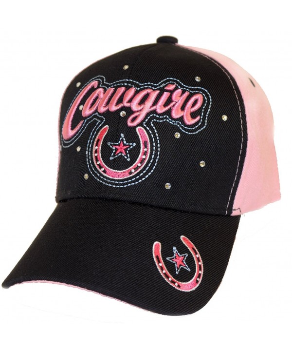 Cowgirl Embroidered Baseball Cap / Black & Pink - C411W84L7CN