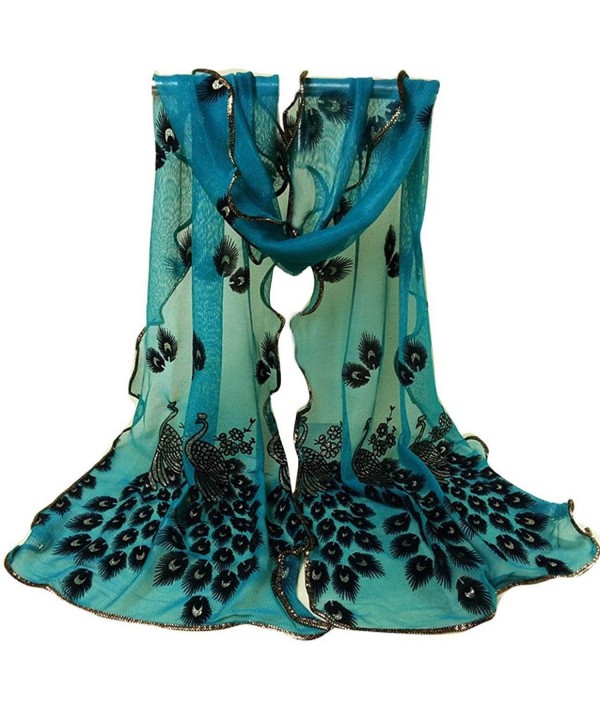 Rumas Women Peacock Flower Embroidered Scarf Long Soft Wrap Shawl - Green - CI12MO8KO6R