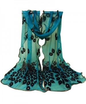 Rumas Women Peacock Flower Embroidered Scarf Long Soft Wrap Shawl - Green - CI12MO8KO6R