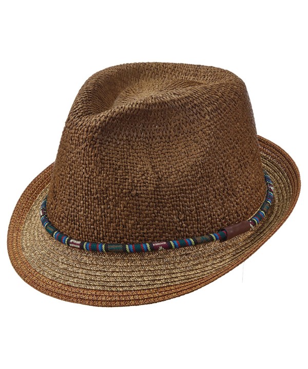 Santana Carlos by Carlos- Navajo Band Toyo Straw Pinch Front Tribal Fedora (SAN342) - Brown - CF12O5M5ZGW