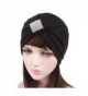 Qingfan Women Crochet Solid Pre Tied Warm Cancer Chemo Hat Beanie Turban Stretch Head Wrap Cap - Black - C218646SHKO