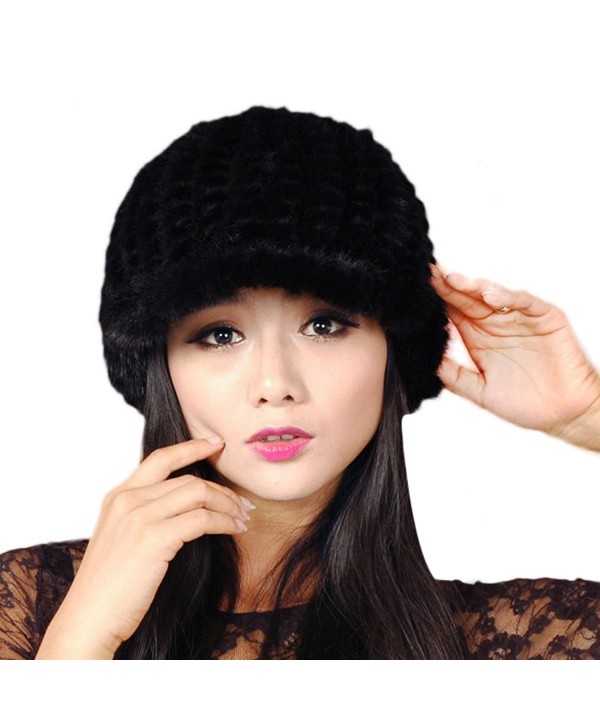 URSFUR Women's Mink Fur Knit Newsboy Hat Multicolor - Black - CZ11M0CUW29
