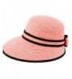 Straw Packable Sun Hat with Black Sash- Wide Front Brim and Smaller Back - A Pink - CF182HDXQH2