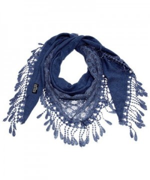 Falari Women Lace Scarf Triangle With Fringes Polyester 70" x 22" - Navy - CT17YH49N08