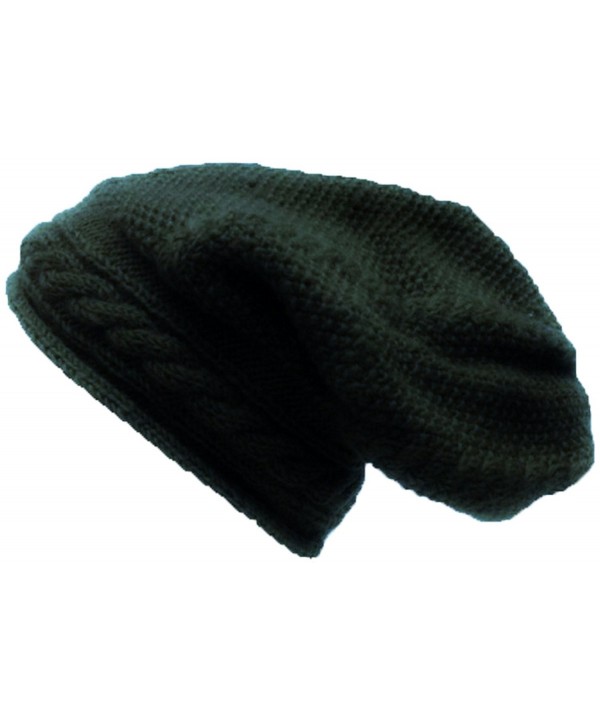 1502 H Cable knit Unisex wool knit Slouchy Baggy Winter Skull Hat Cap - Dark Green - CF189COC8U8