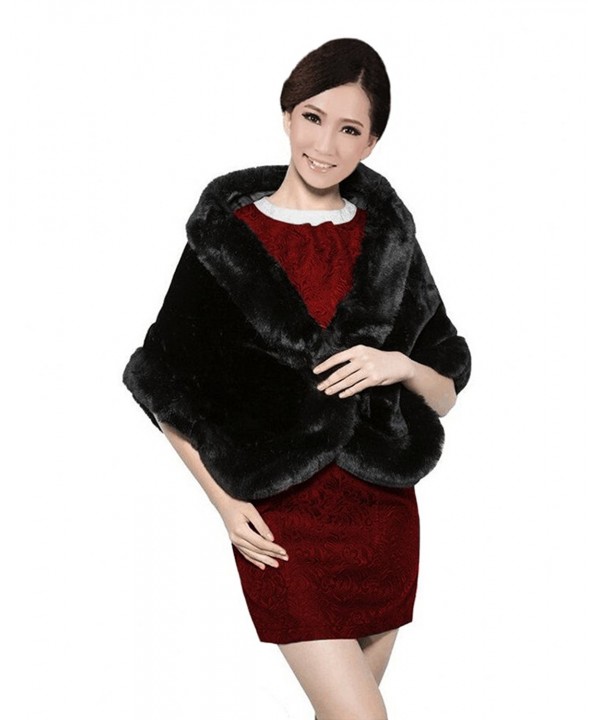 Sweetdresses Women's Faux Fur Wrap Cape Shawl Jacket - Black - C912699QXZX
