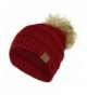 Chunky Cable Knit Beanie Hat w/ Faux Fur Pom Pom - Winter Soft Stretch Skull Cap - Burgundy - CN12N1UQSFN