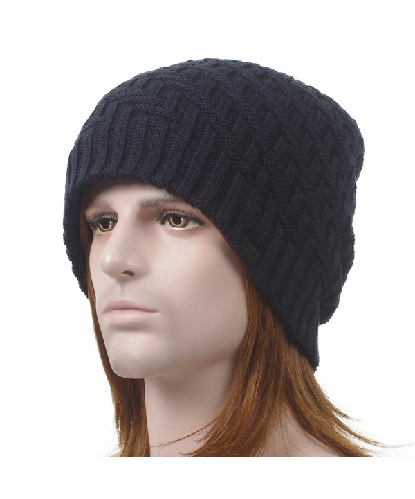 Janey&Rubbins Winter Thick Baggy Knitted Long Beanie Hat Fleece Lining Slouch Skull Ski Cap - Navy - CL12607VFKH