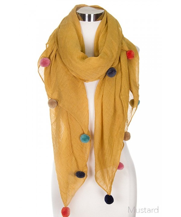 ScarvesMe Glamorous Fashion Light Weight Solid Pom Pom Oblong Scarf - Mustard - CM1856535W7