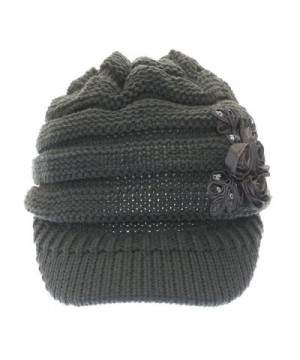 Women's Knit Newsboy Hat with Satin Flower - Charcoal Grey - CW11OLQIRHT