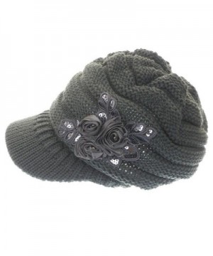 Womens Newsboy Satin Flower Charcoal in Women's Newsboy Caps