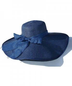 Foldable Sun Protection Summer Beach Straw Hats - Navy - CG17YTZI9Q9