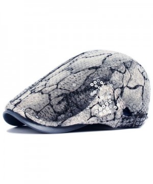 ZLSLZ Men's Women's Snakeskin Sequins Flashy Shiny Performance Newsboy Cabbie Hat Cap - Silver - CS182I9GC25