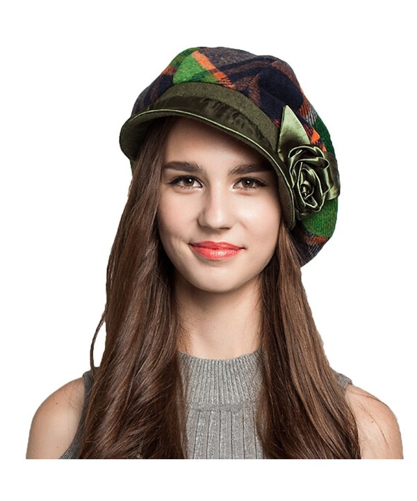 Maitose Women's Scottish Plaid Wool Peaked Cap Beret - Green - CP1293F25JX