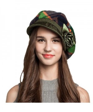 Maitose Women's Scottish Plaid Wool Peaked Cap Beret - Green - CP1293F25JX