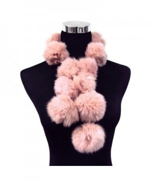 Dinner Party Angora Rabbit Fur Pom Balls Scarf Neck Wrap--LIGHT PINK - C111C6J6GQ7