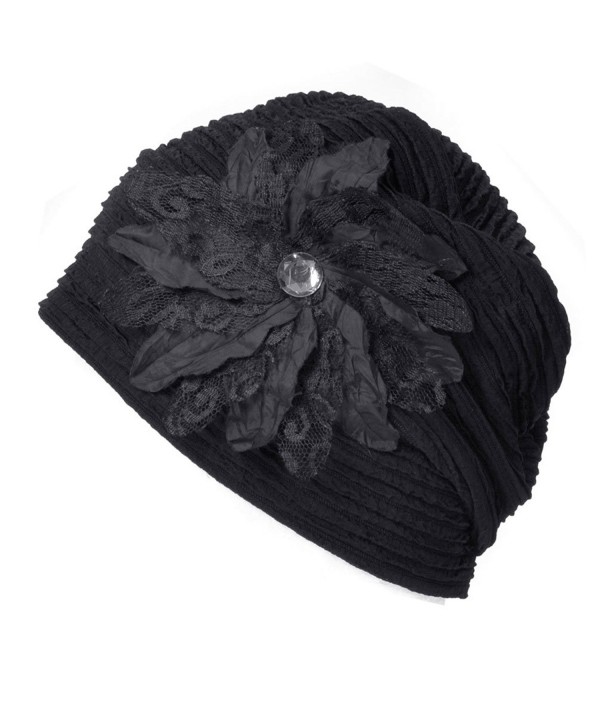 Casualbox Charm Womens Flower Hat Beanie Cute Slouchy Ladies Fashion Elegant Floral - Black - CH1256XB0BF