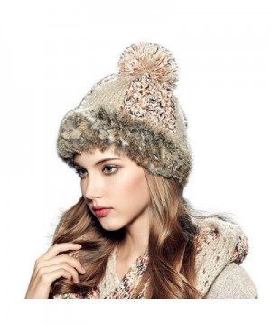 Kenmont Winter Women Lady Rabbit Fur Hand Knit Beanie Cap Ski Hat - Beige - CX185SLZ0ZC