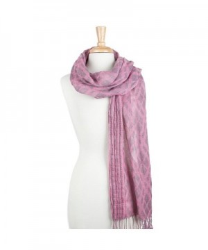 Feiramode Combination Plaid & Stripe Long Scarf with Fringe - Pink - C5186RYXRWU