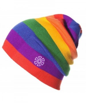 Woo2u Slouchy Snappy Outdoor Cap Beanie Rainbow Stripe Knit Ski Sport Hat - Red - CJ12N766CRM
