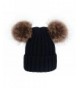 Wanture Winter Women's Winter Knit Wool Beanie Hat with Double Faux Fur Pom Pom Ears - Black - CU186R0TOQY