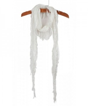 YYSTAR Women's Long Slim Tassel Cotton Neck Scarf Soft Knit Wrap White - C511VYKDP27