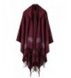 Hiwil Women Cashmere Hooded Cardigans Stripe Ponchos Cold Weather Scarves with Tassels One Size - Ruby - C7185Q5CCN6