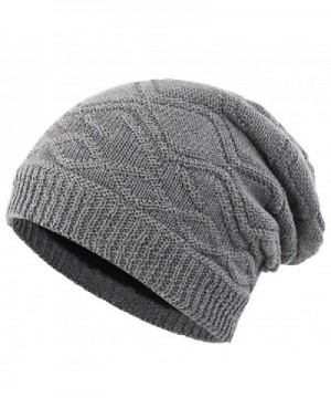 Connectyle Mens Thick Slouchy Knit Beanie Hat Lined Warm Winter Hats Watch Cap - Grey - C2186U3WZ9Y