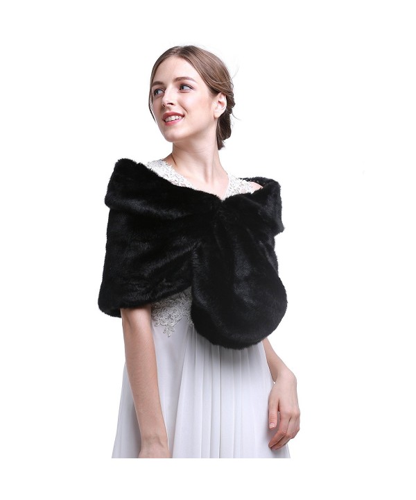 HailieBridal Black Sleeveless Faux Fur Bride Bridesmaid Wedding Bridal Wrap - CQ11U1GHE7H