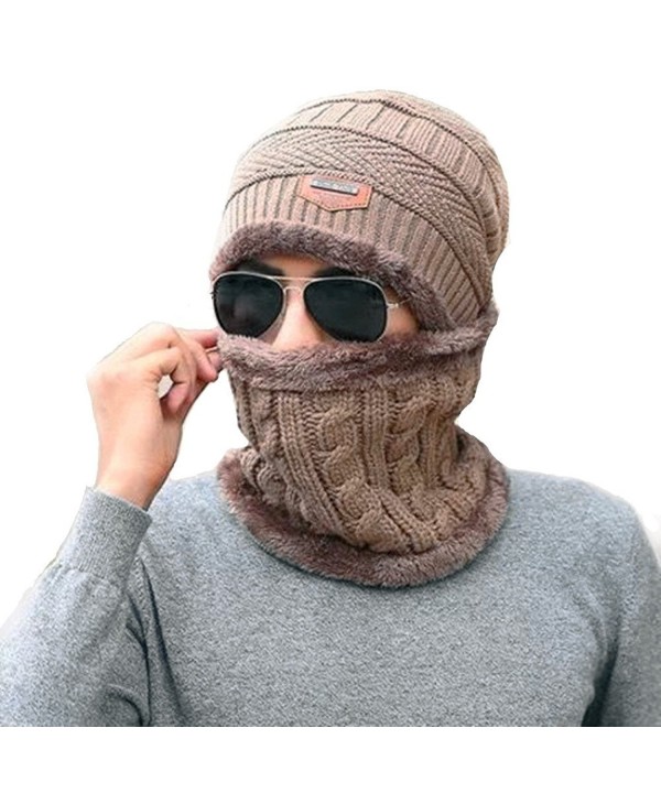 Han shan Winter Mens Knit Hat and Ladies Knit Hat + Scarf- Winter Lovers Hat - Light Brown - CI188D647L4