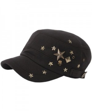 RaOn A173 Skull Devil Star Metal Stud Fashion Punk Club Army Cap Cadet Military Hat - Black - CP182GZQZL9