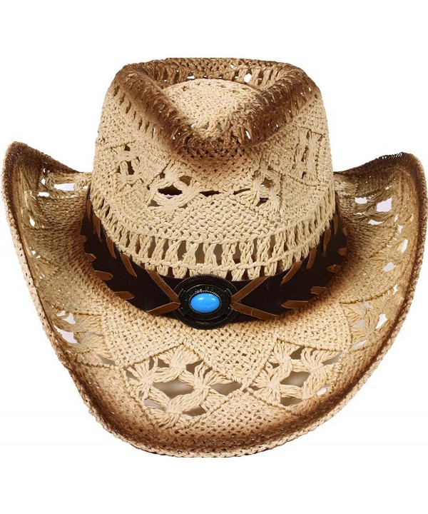 Simplicity Western Men / Women Cowboy Straw Hat with Leather Band - Natural - CC11D2CQ9JV