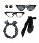 Retro 1950s Polka Dot Style Scarf Glasses Headband and Earrings Costume Accessories Set - Black - C5187D0YSQ0