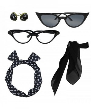 Retro 1950s Polka Dot Style Scarf Glasses Headband and Earrings Costume Accessories Set - Black - C5187D0YSQ0