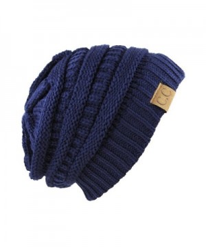 Unisex Trendy Warm Chunky Soft Stretch Cable Knit Slouchy Beanie Skully navy one size fits all - C7128EPTJO7