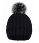 D Diana Dickson Cute Fluffy Fur Pompom Knit Winter Beanie Hat - Black - CC188IO8845