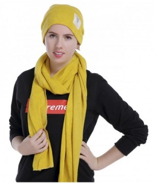 Firsthats Womens Fashion Solid Color Hat Scarf Two piece - Yellow - C912O5CPJ4Q