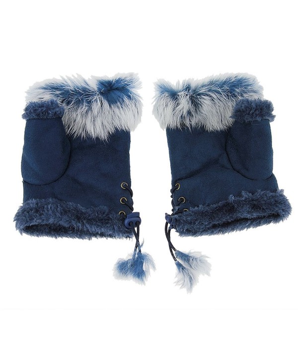 Winter Warm Fingerless Faux Suede Fur Driving Glove Mitten for Women Girl Gift - Blue - CC186NYE8NR